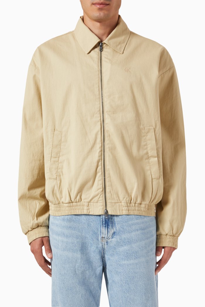 

Linear Texture Harrington Jacket in Cotton, Neutral