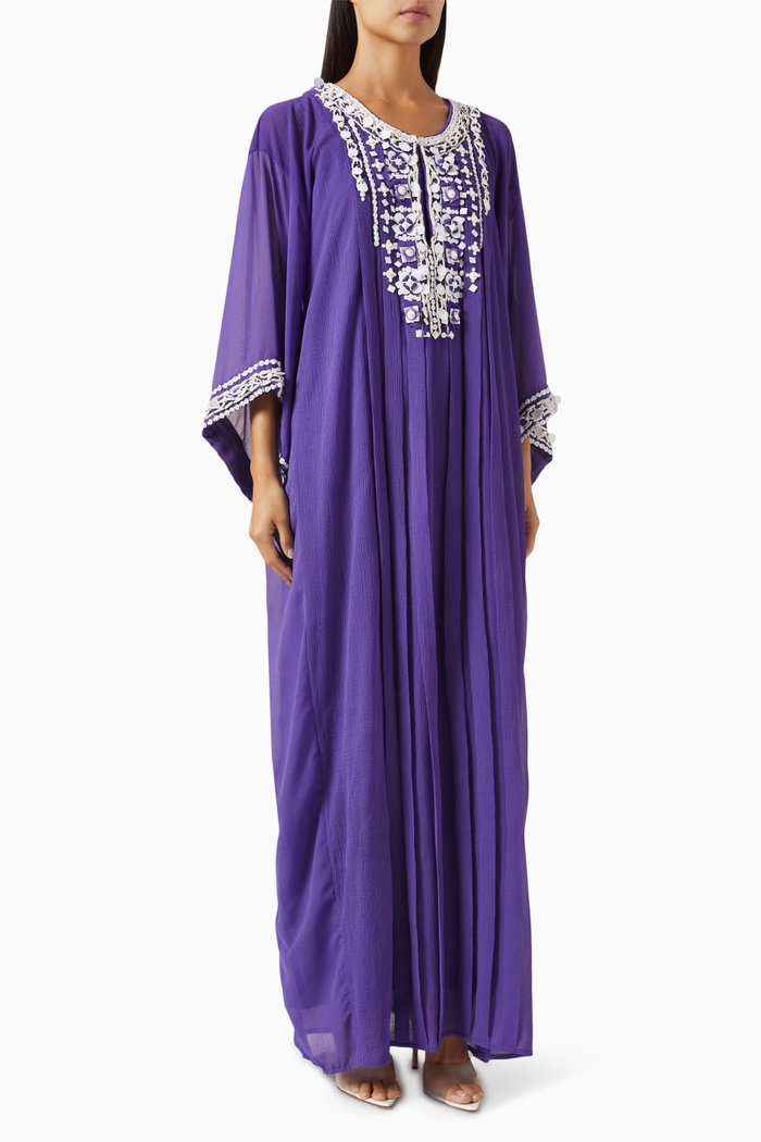 

Embroidered Neckline Kaftan, Purple
