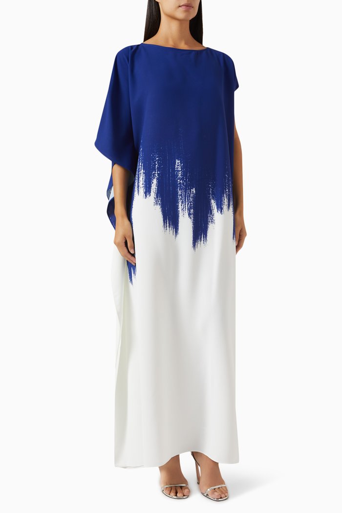 

Asymmetric Brush Stroke Kaftan in Crepe, Blue