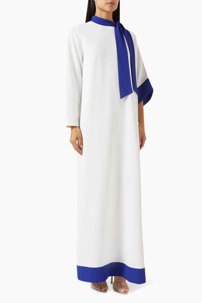 

Asymmetric Kaftan in Crepe, White