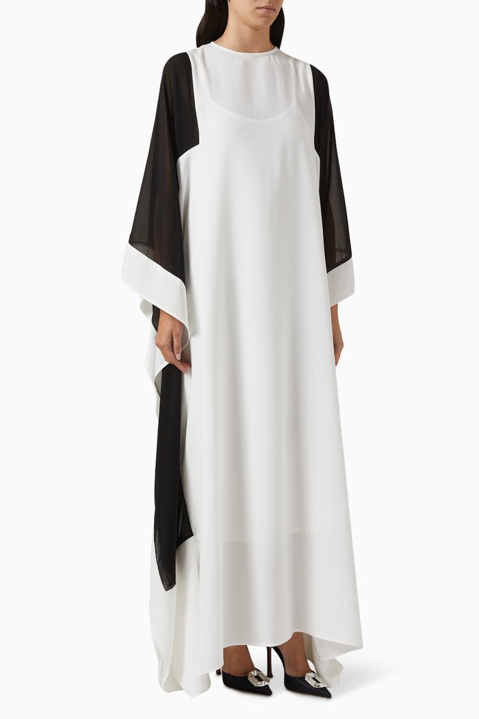 

Two-tone Kaftan in Chiffon & Crepe, White