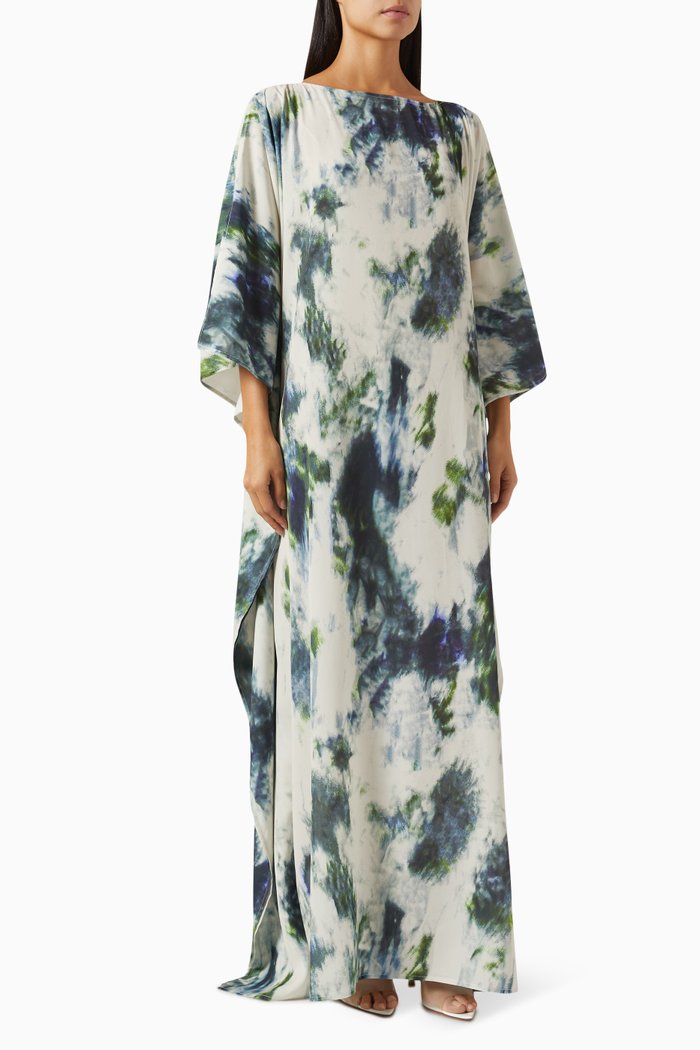 

Blurred Floral Print Kaftan, Green