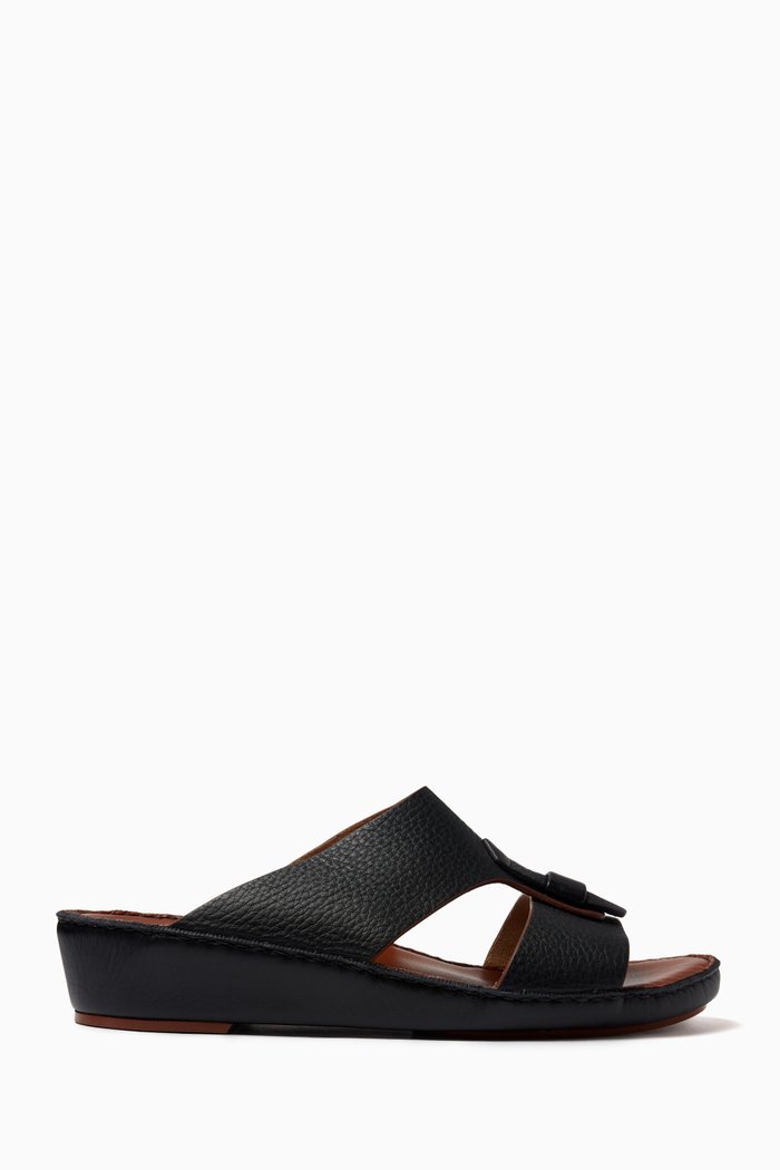 

Fissare Granulato Sandals in Deer & Calfskin Leather, Black