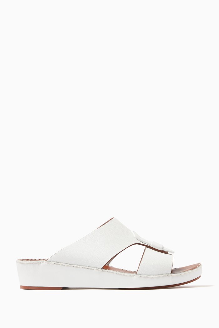 

Fissare Granulato Sandals in Deer & Calfskin Leather, White