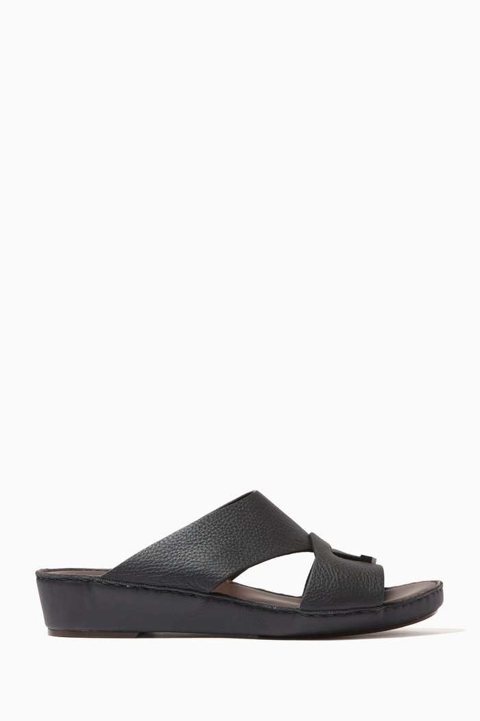 

Piega Sandals in Deer & Calf Leather, Black