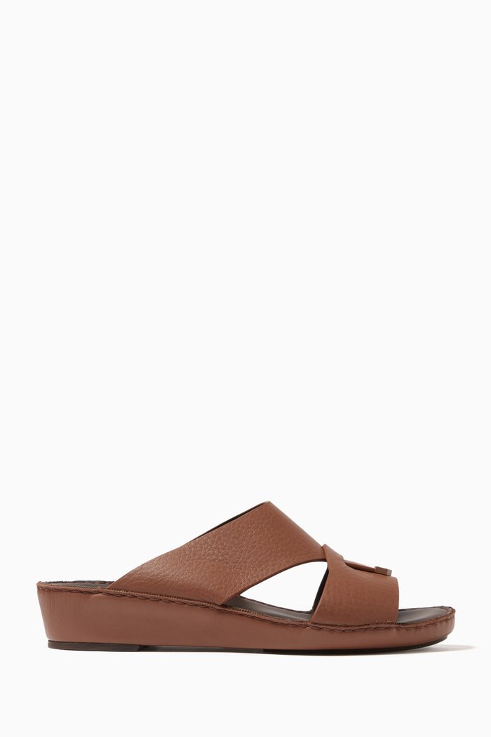 

Piega Sandals in Deer & Calf Leather, Brown