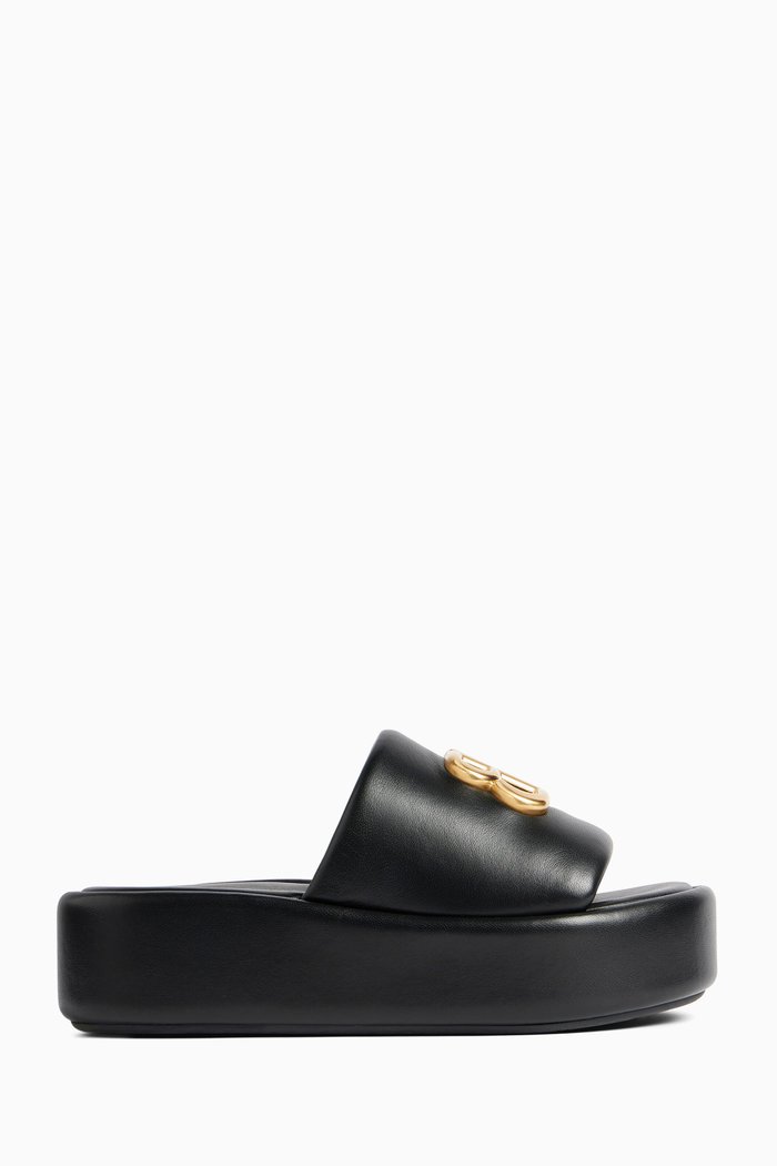 

Rise Platform Sandals in Shiny Lambskin, Black