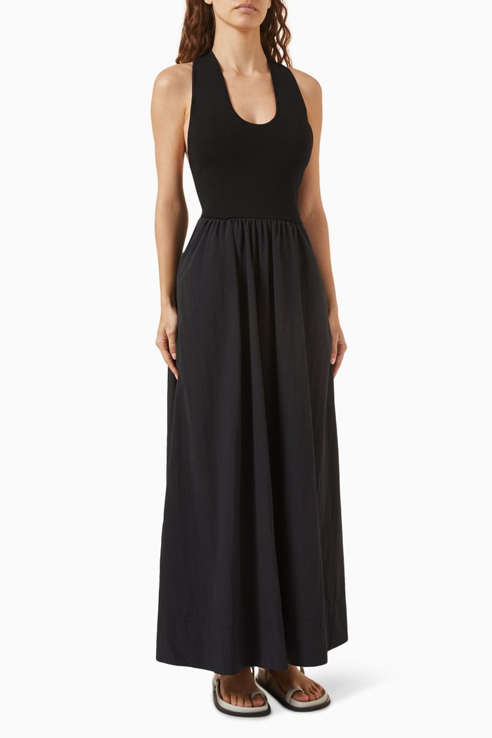 

Plunge-neck Maxi Dress in Viscose Blend, Black