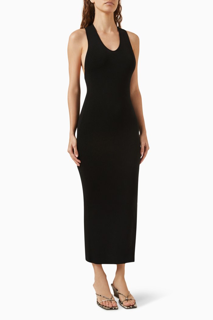 

Plunge-neck Knit Midi Dress in Tencel Blend, Black