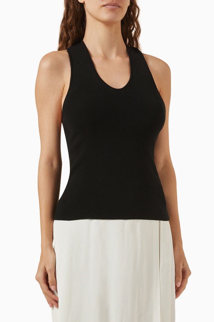 

Plunge-neck Knit Top in Tencel Blend, Black