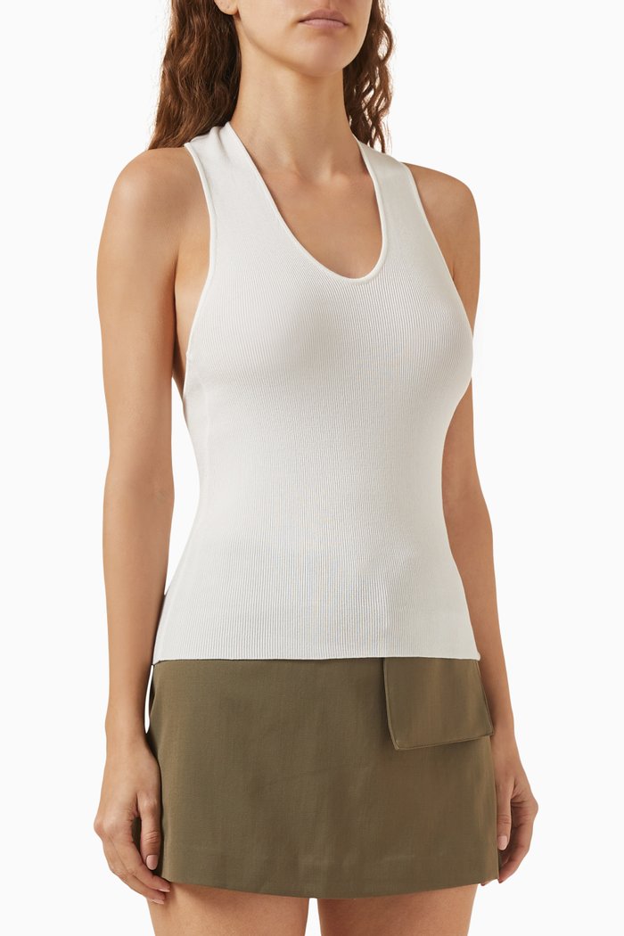 

Plunge-neck Knit Top in Tencel Blend, White