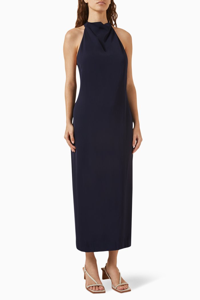 

Belted-back Midi Dress in Viscose Twill, Black