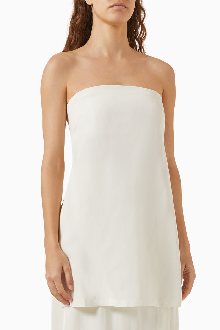 

Strapless Buckle Back Top in Viscose Twill, Neutral