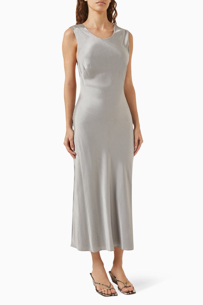 

Rouleau Tie Midi Dress in Silk Blend, Grey