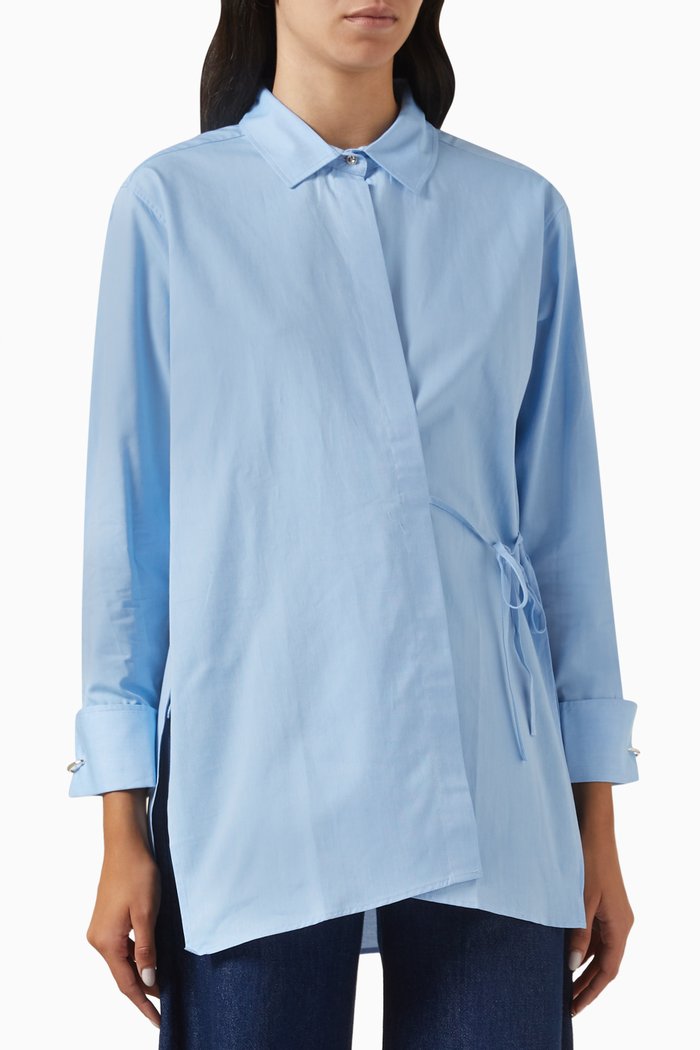 

Wrap Cutout Shirt in Cotton, Blue