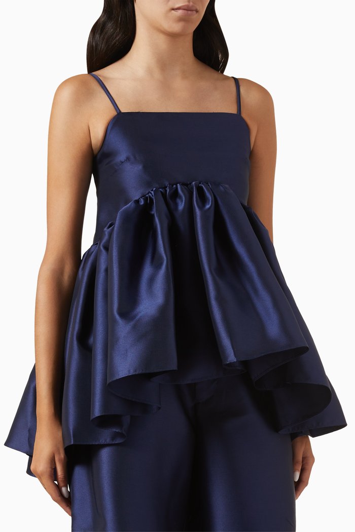 

Strappy Puff Top in Mikado, Blue