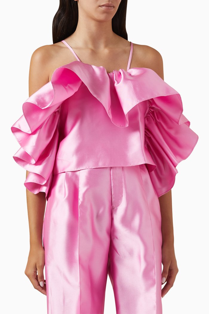 

Front Frill Top in Mikado, Pink