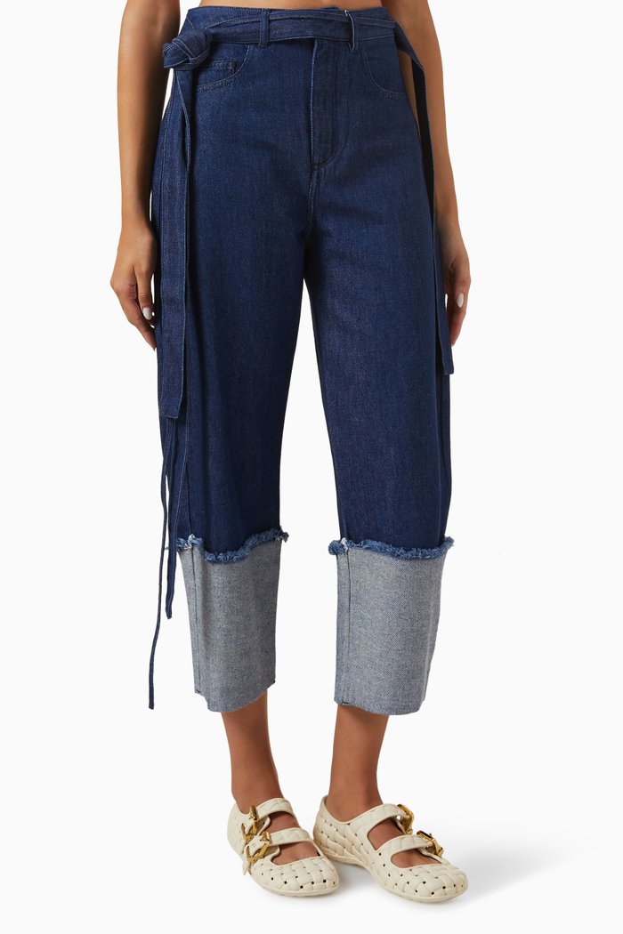 

Roll-up Belted Jeans in Denim, Blue