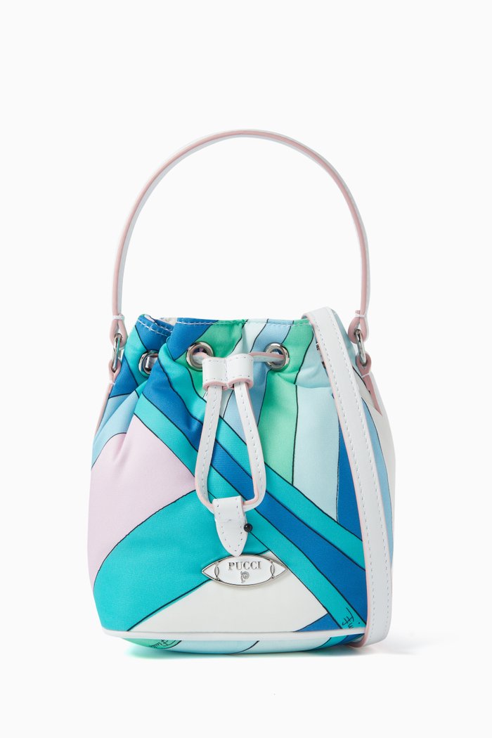 

Yummy Iride-print Bucket Bag in Nylon, Blue