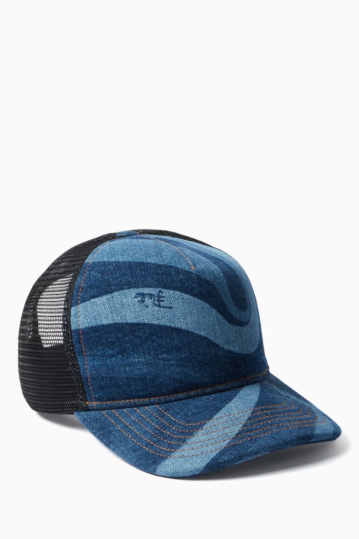 

Marmo-print Trucker Hat in Denim, Blue
