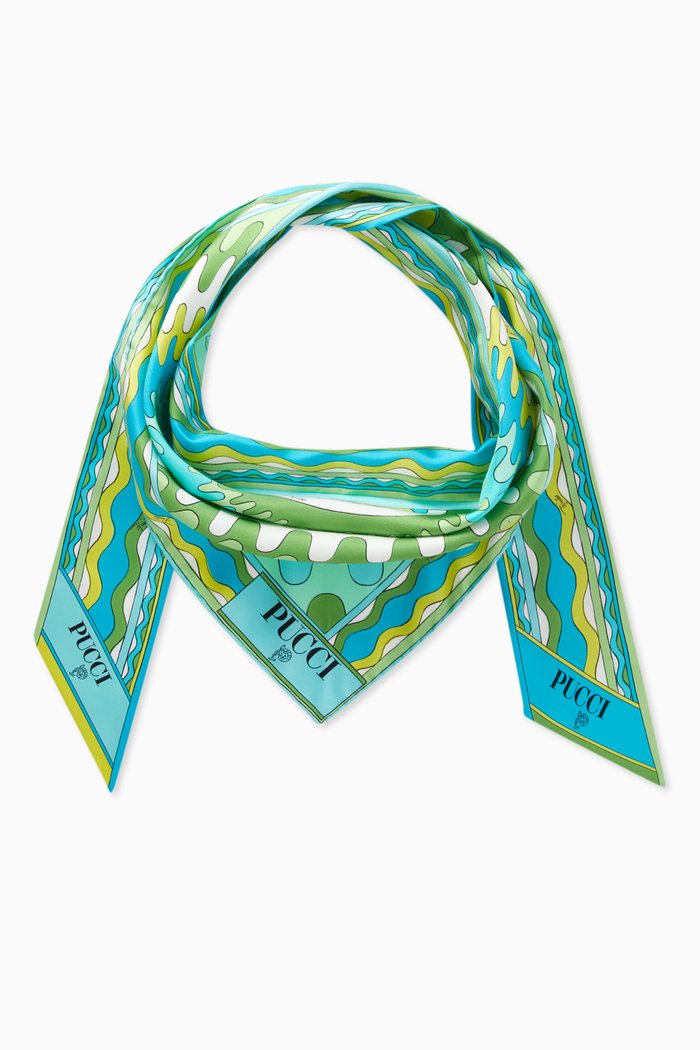 

Geometric-print Scarf in Silk-twill, Blue
