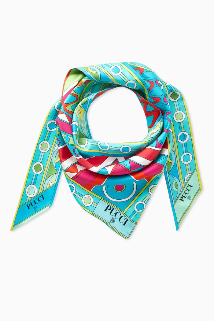 

Geometric-print Scarf in Silk-twill, Blue