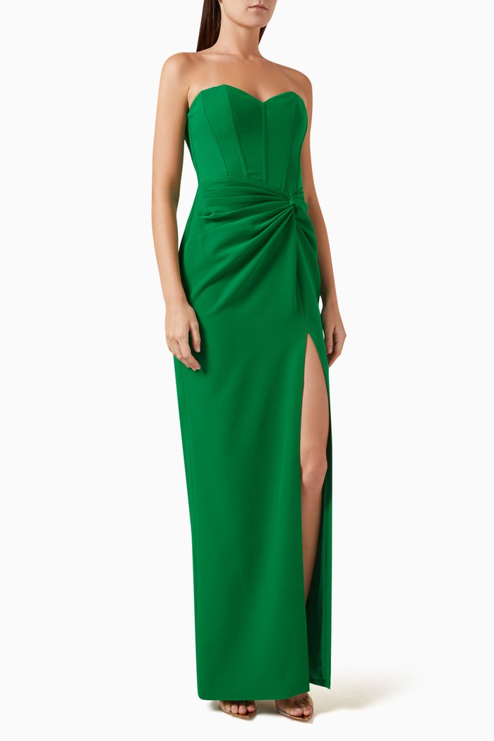 

Twist Column Gown in Crepe, Green