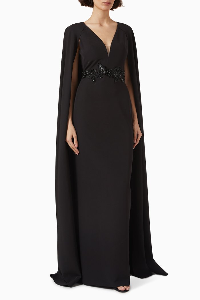 

Embroidered Cape Gown, Black