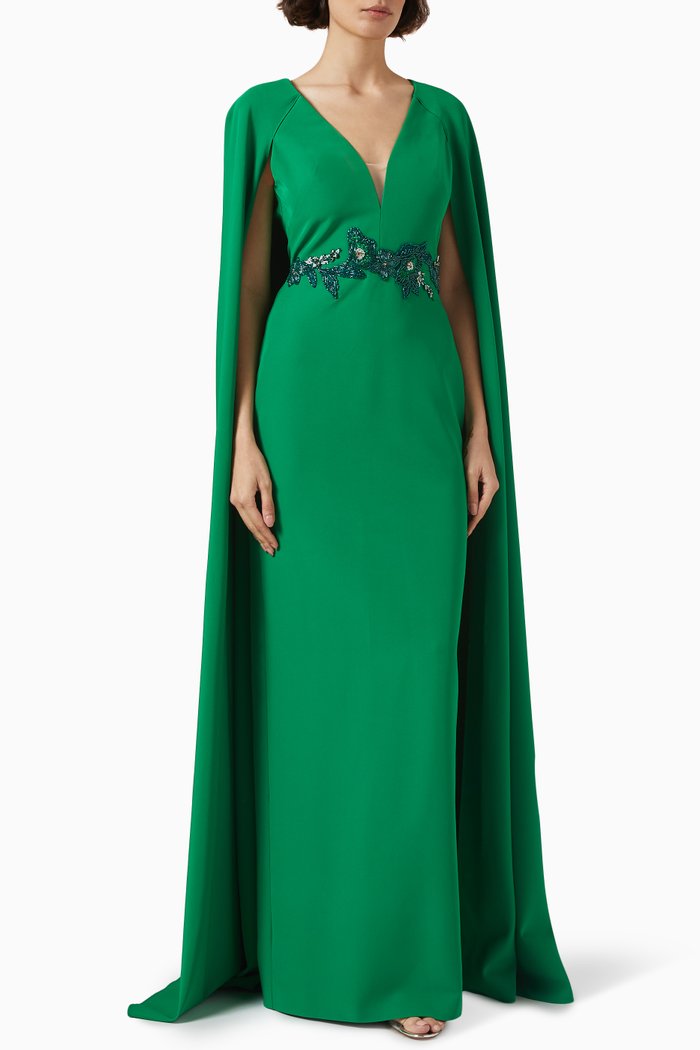

Embroidered Cape Gown, Green