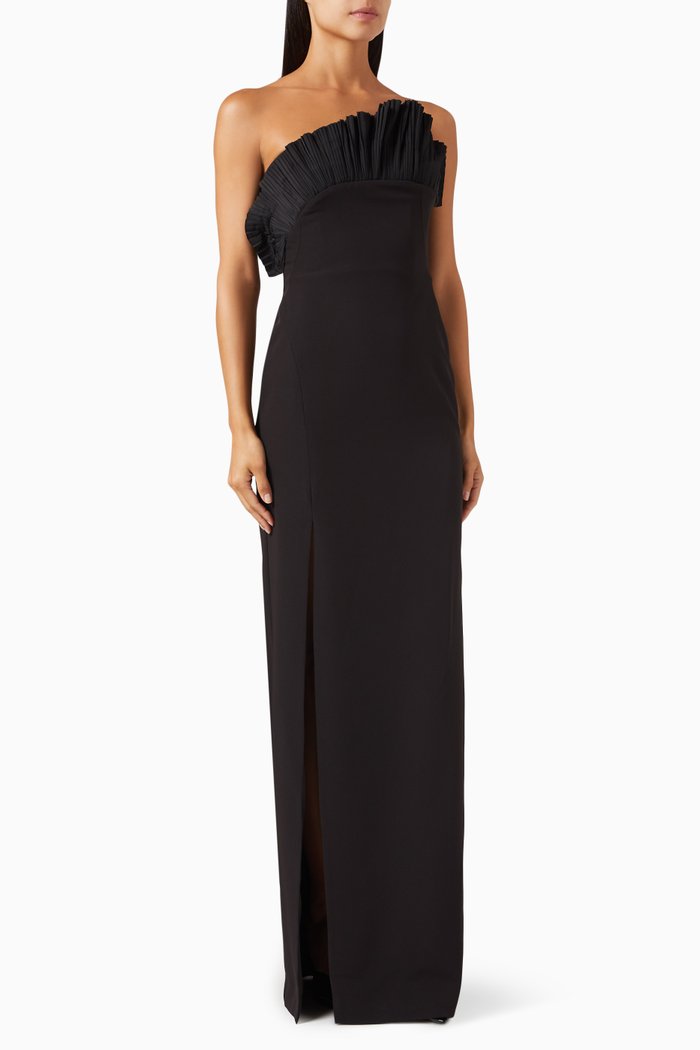 

Pleated-trim Gown in Crepe, Black
