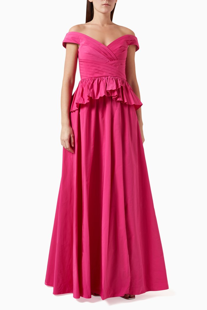 

Off-shoulder Peplum Gown in Taffeta, Pink