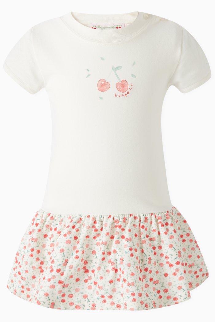 

Felice Cherry-print Dress in Organic Cotton, White