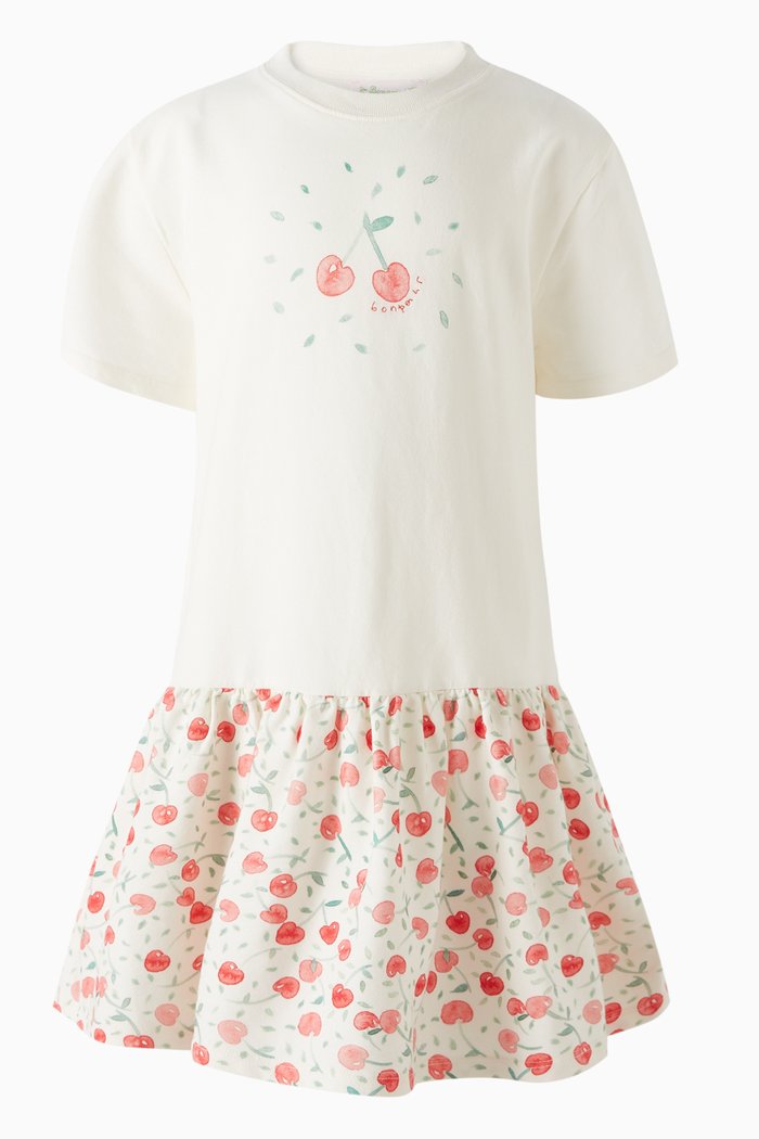 

Cherry-print Dress in Cotton, White