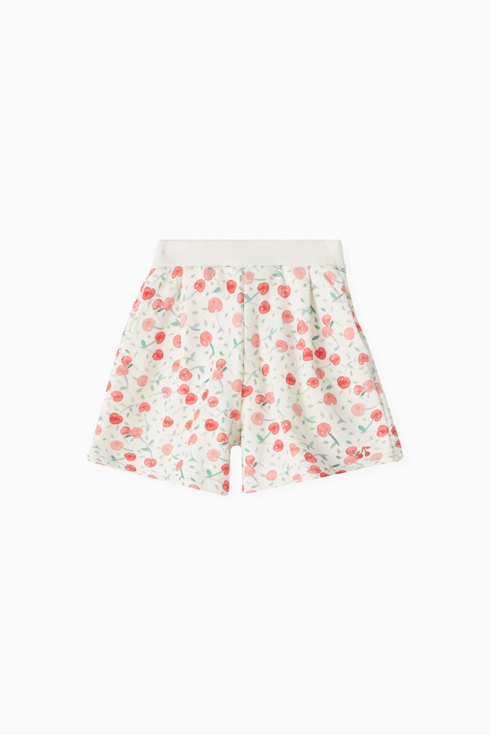 

Cornelia Cherry-print Shorts in Organic Cotton, White