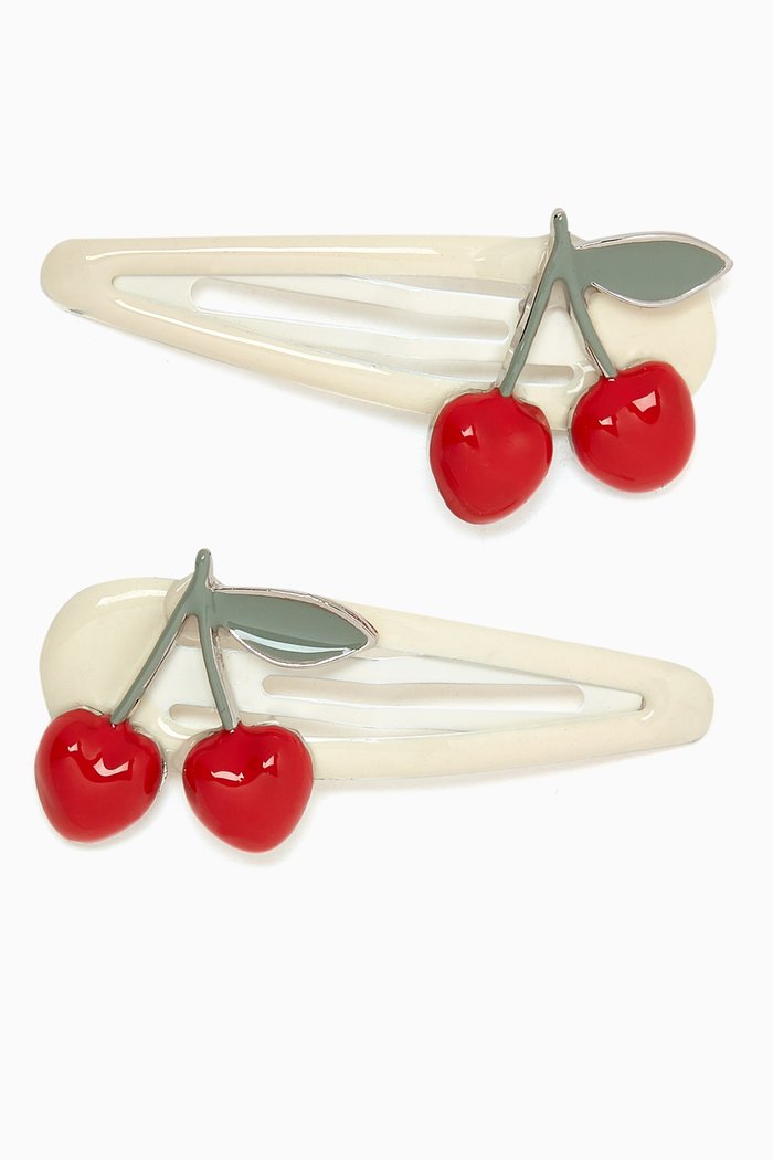 Cherry Hair Clips in Metal, Set of 2, White