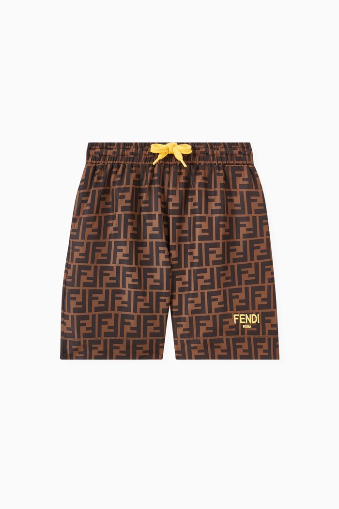 

FF Logo Boxer Swim Shorts in Nylon, Brown