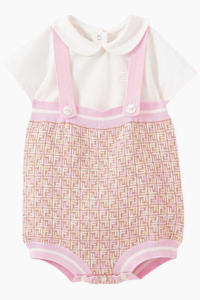 

Logo Bodysuit & Overall Set in Cotton, Pink