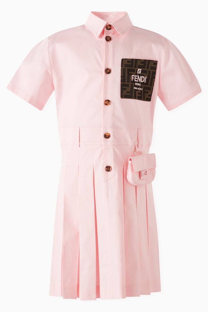 

Pleated Shirt Dress in Cotton, Pink