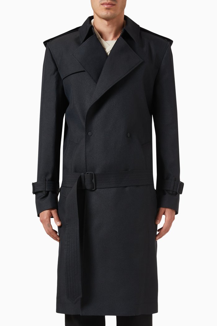 

Long Trench Coat in Silk-blend, Black