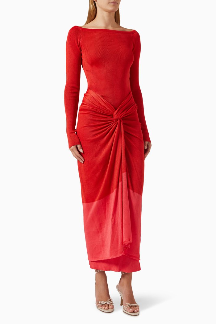 

Amar Off-shoulder Maxi Dress in Nylon, Red