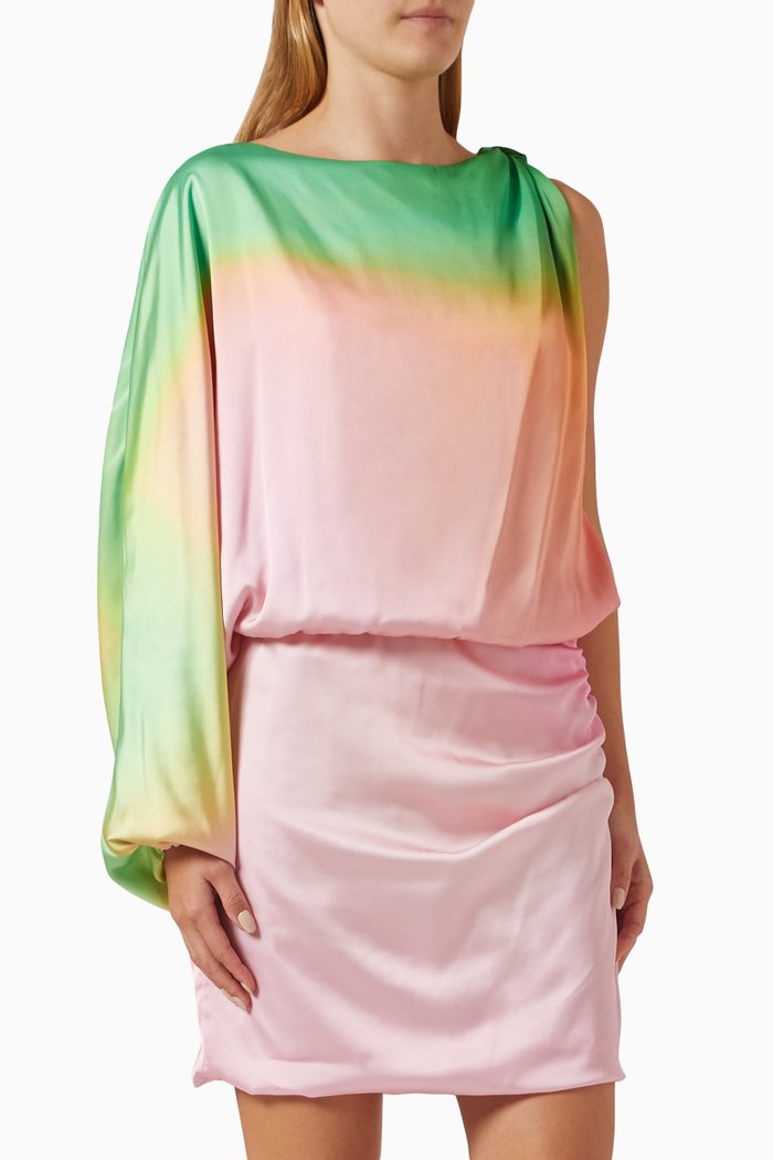 Dolly One-shoulder Mini Dress in Satin, Multicolour