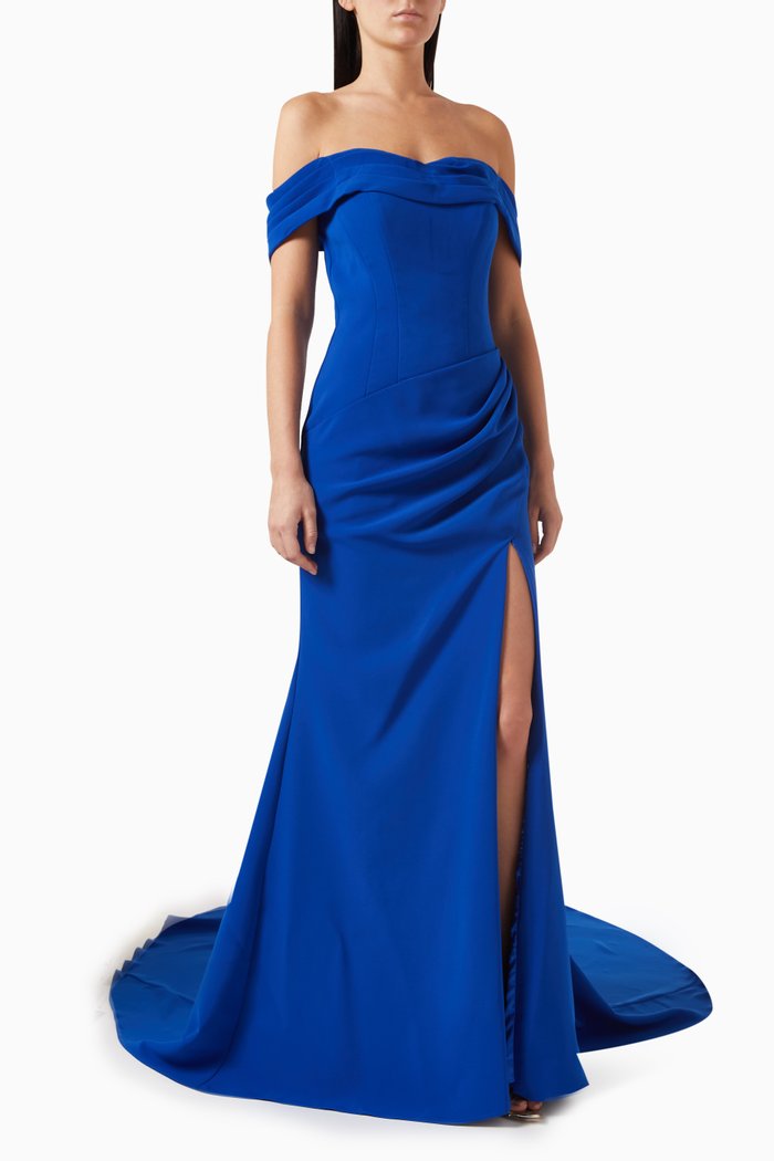 

Off-shoulder Heart-shaped Gown in Crepe, Blue