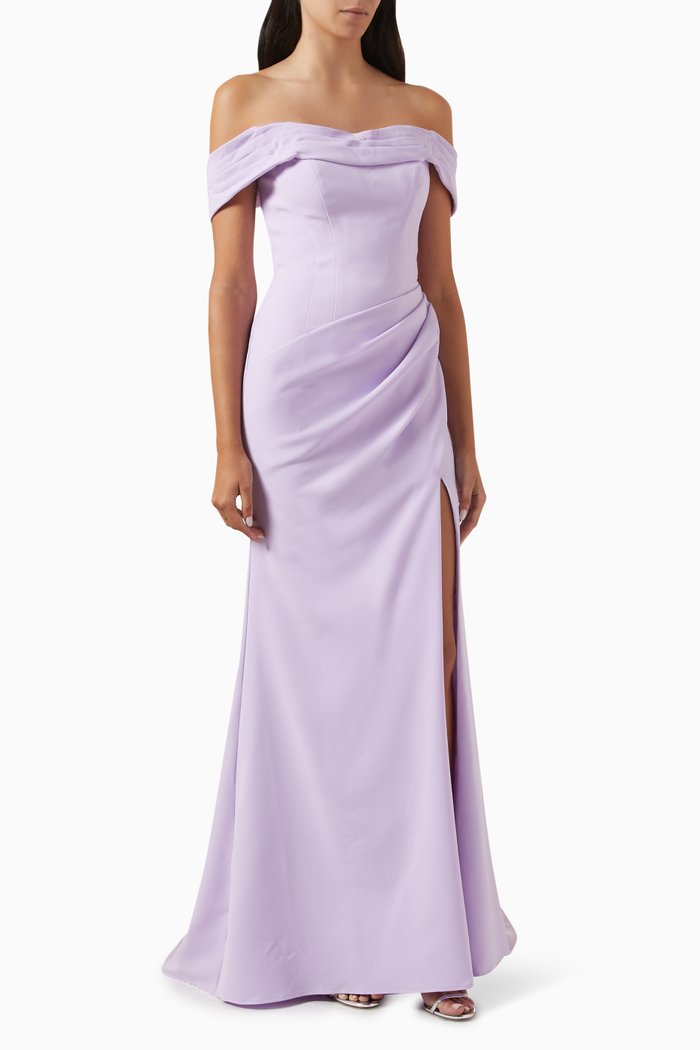 

Off-shoulder Heart-shaped Gown in Crepe, Purple