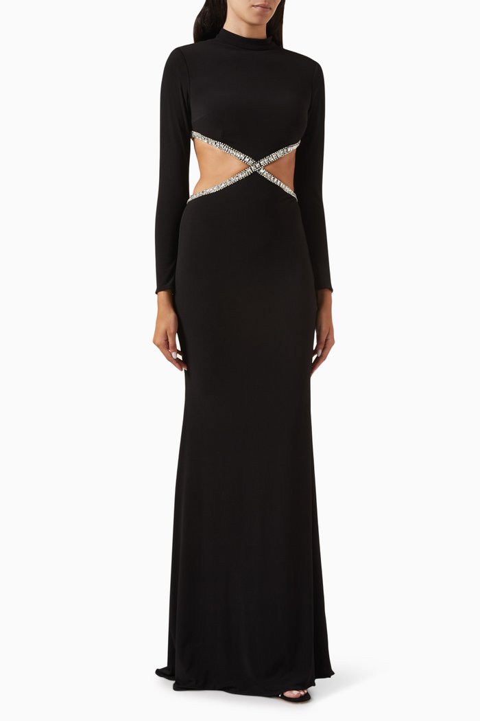 

Embellshed Cutout Gown in Jersey, Black