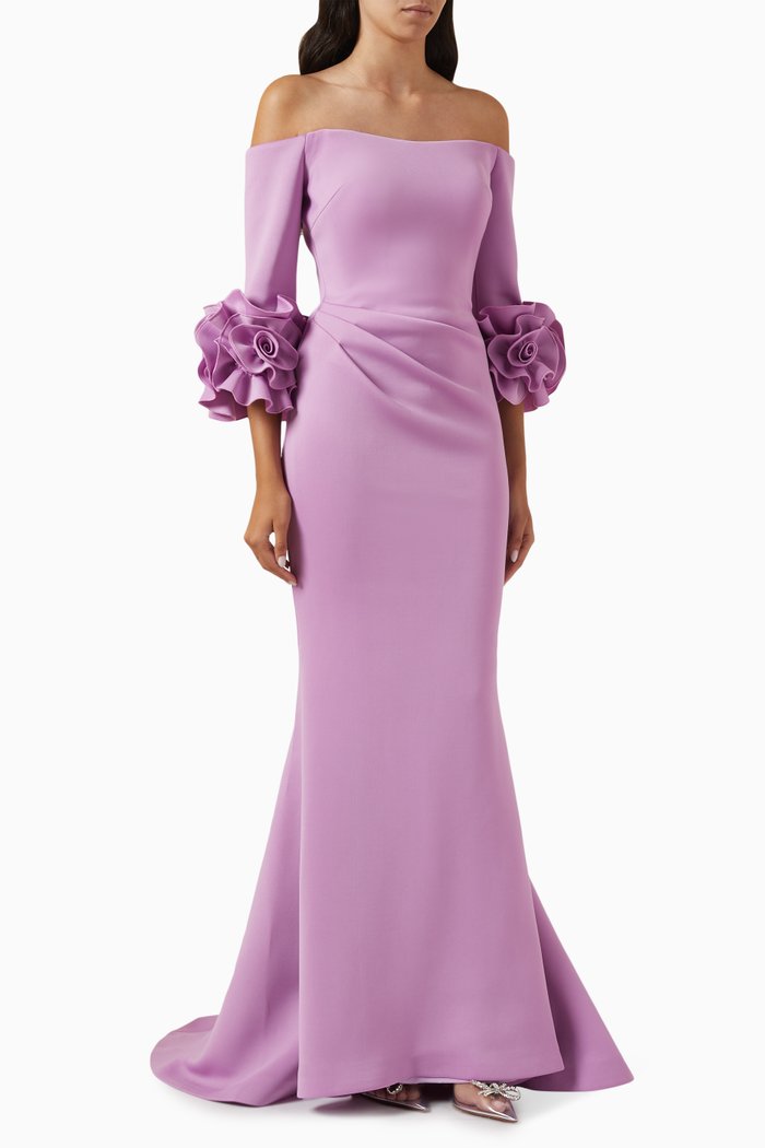 

Ruffle Sleeves Off-shoulder Gown, Purple