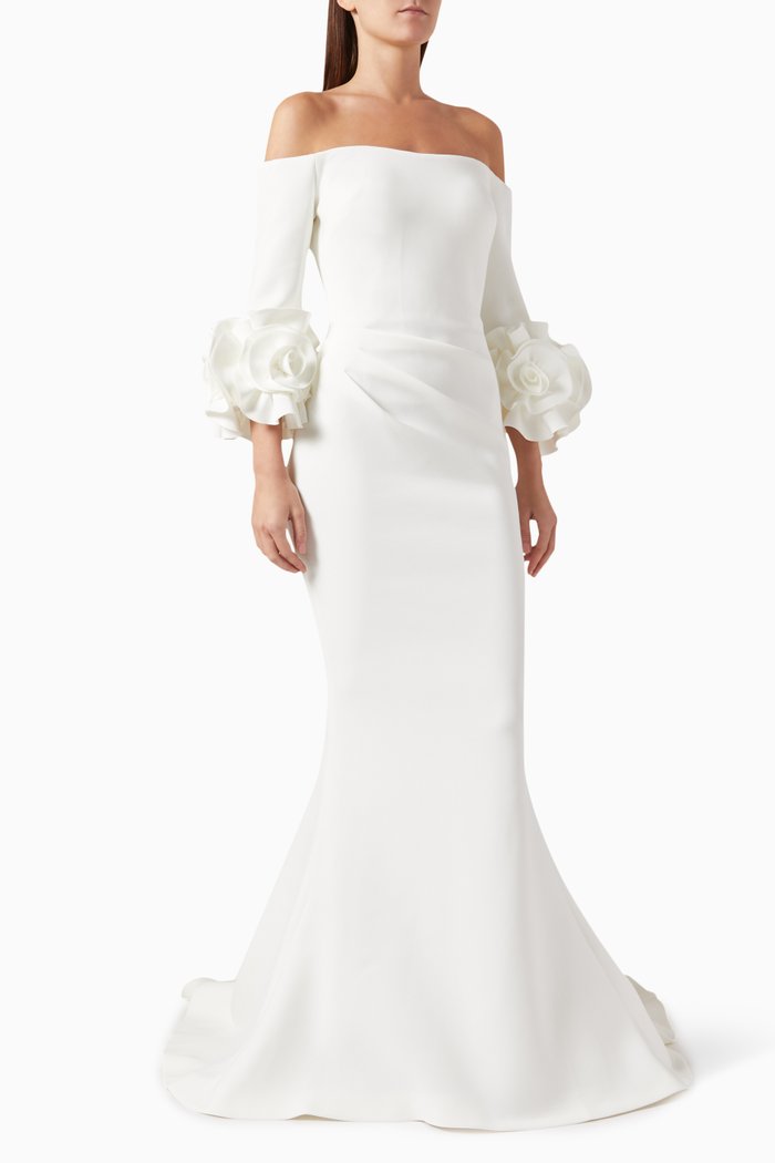 

Ruffle Sleeves Off-shoulder Gown, White