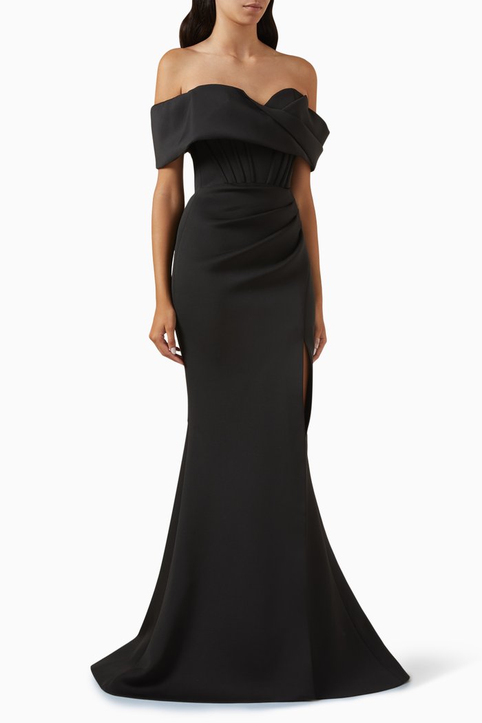 

Off-shoulder Gown in Scuba, Black