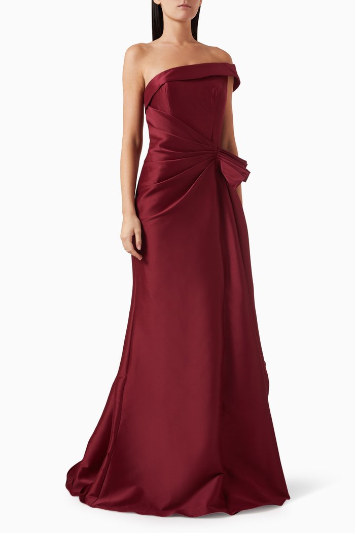 

One-shoulder Gown in Satin, Red