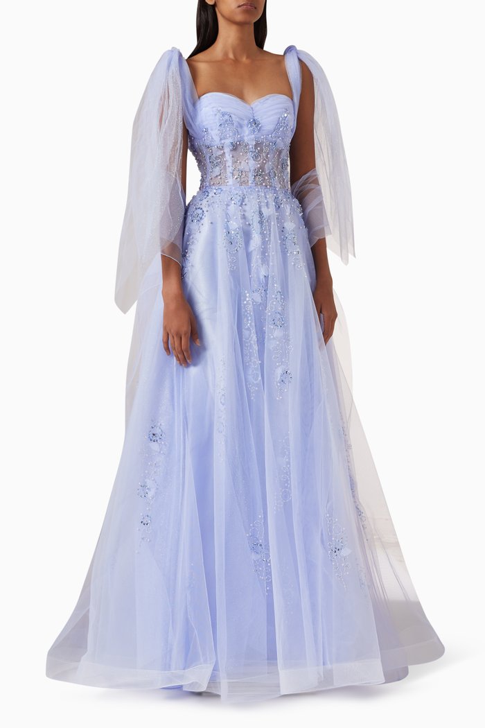 

Embellished A-line Gown in Tulle, Purple