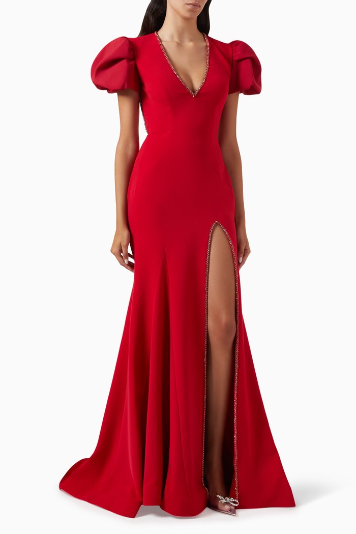 

Open-back Slit Gown in Crepe, Red